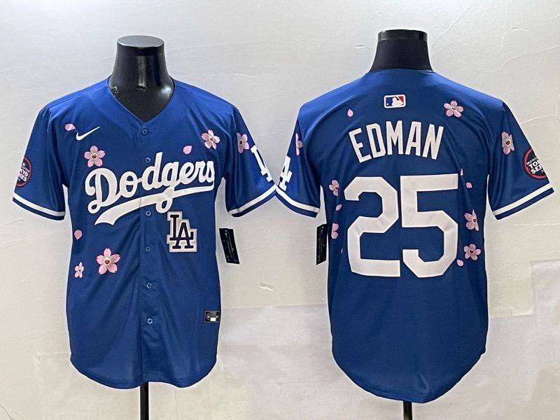 Men Los Angeles Dodgers #25 Edman Blue Sakura Edition 2025 Nike MLB Jersey style 9